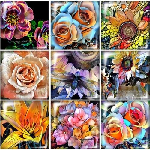 FB0317 Oil painting Flowers Rose lily 10pcs mixed 12mm/20mm/25mm/30mm Square photo glass cabochon demo flat back Making findings