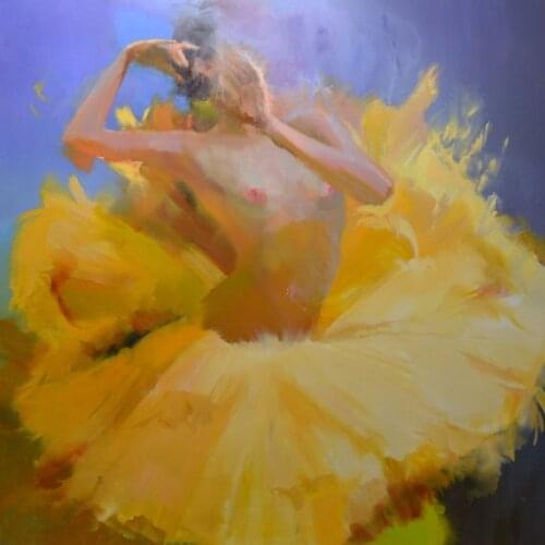 Contemporary Art Painting of Ballerina Woman with Yellow Dress Oil Painting Hand Painted High Quality Vertical