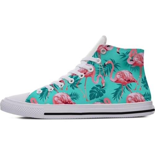 Birds of Flamingos and Tropical Flowers Womens Customized Casual Canvas Shoes Leisure Women Breathable Custom White Shoes
