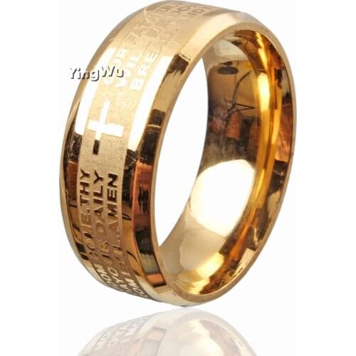 Yingwu English 316L Titanium Steel Christian Prayer Cross Ring Bible Ring for Men Women 8mm Wholesale 20pcs