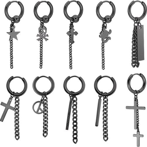 Fashion Stainless steel Stud Earrings Round Beads Star Cross Scorpion Tassel Pendant For Women Hip Hop Ear Jewelry Gifts 2pieces