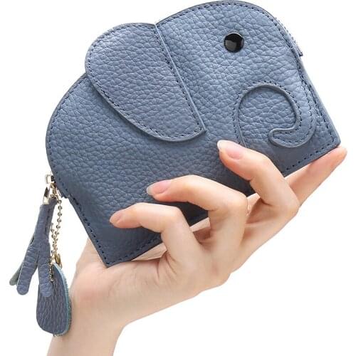 Fashion Soft Genuine Leather Womens Coin Purse Personalized elephant Cow Leather Wallets Tassel Zipper hand Clutch Wallet 2020