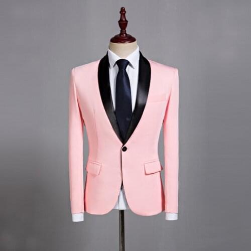2018 Mens Classic Black Shawl Lapel Pink Casual Blazer DJ Party Stage Singer Wedding Grooms Slim Fit Suit Jacket Costume Homme