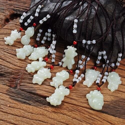 Natural hetian jade hand-carved cartoon zodiac pendant simple retro pendant temperament jewellery fashion for women men lucky