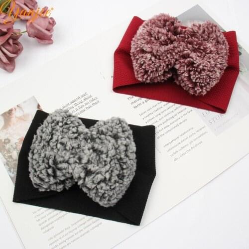 2021 New Sherpa Bow Headband For Girls Coral Fleece Hair Bows Turban Head Wraps Kids Hair Band Cute Hair Accessories Wholesale
