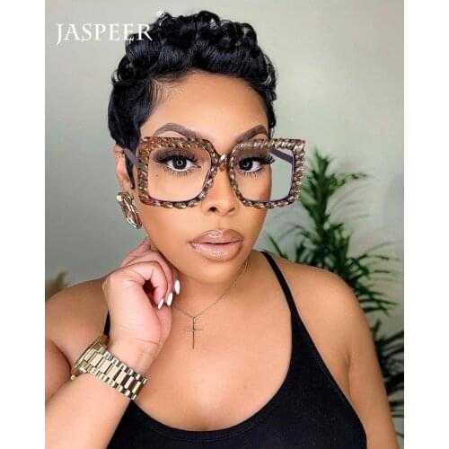 JASPEER Luxury Oversized Square Computer Glasses For Women Anti Blue Light Eyeglasses Men Rhinestone Optical Frame Eyewear