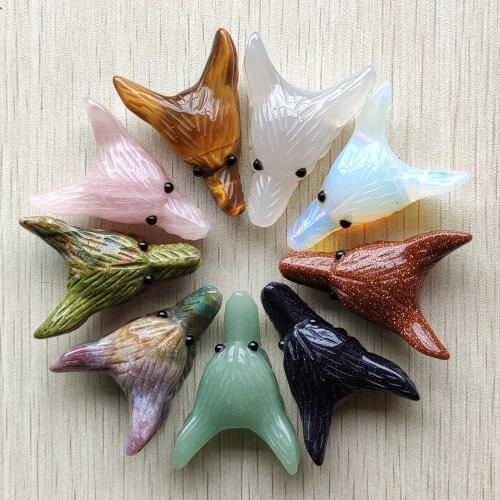 Wholesale 2pcs/lot New high quality natural stone Carved big Wolf Head shape Pendants for Necklace jewelry making free shipping