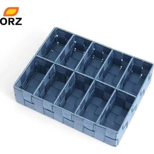ORZ 10 Compartments Storage Basket Home Closet Wardrobe Storage Bin Woven Nylon Strips Tie Socks Underware Drawer Organizer Box