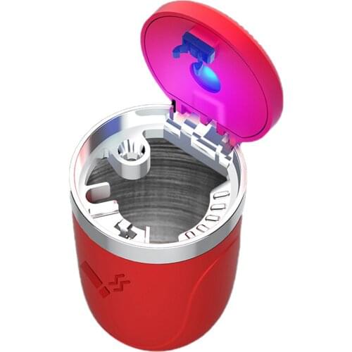 Stainless Steel Home Office Fashion Truck Easy Clean Gift Detachable LED Light Smokeless Cup Car Ashtray Portable Hotel With Lid