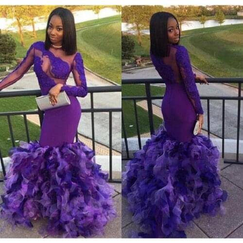 Modest African Mermaid Prom Dresses Long Sleeve 2021 vestidos de fiesta de noche Black Girls Women Sheer Formal Evening Dress