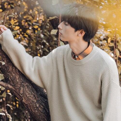 Mens sweaters new mens knitted sweater men winter new solid color sweater mens loose round neck pullover sweater