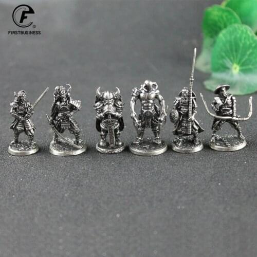 White Copper Japanese Shogunate Samurai Figurines Miniatures Vintage Metal Soldiers Model Statue Desktop Toy Ornament Decoration