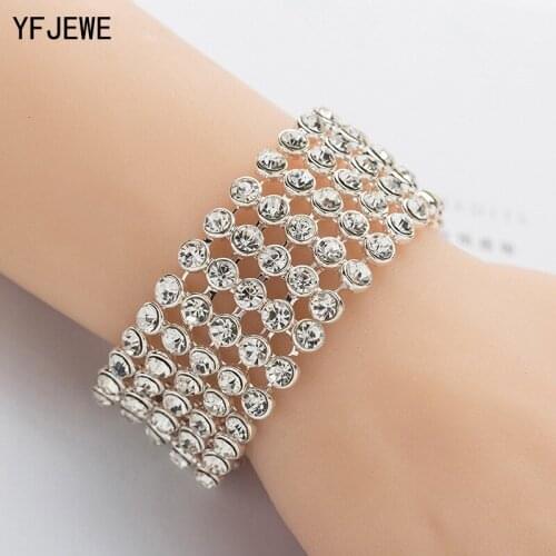 YFJEWE New 5 Row Dots Bridal Wedding Bracelet Crystal Womens Silver Color Bracelets Bangles Love Girl Party Gifts B163