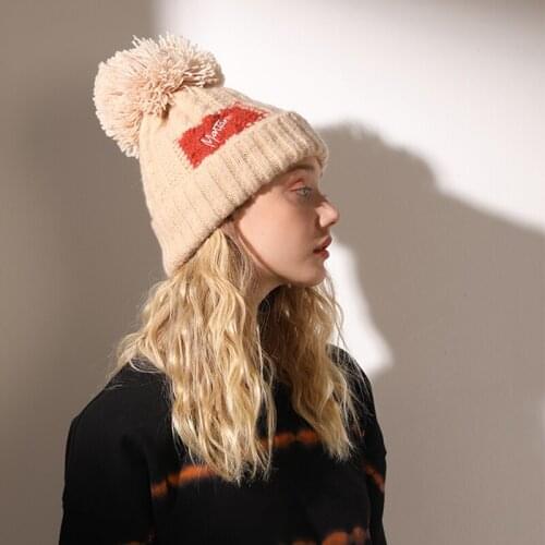 Women Winter Warm Knit Hat Pom Pom Hairball Beanie Cap Double Thicken Adult Skull Hat