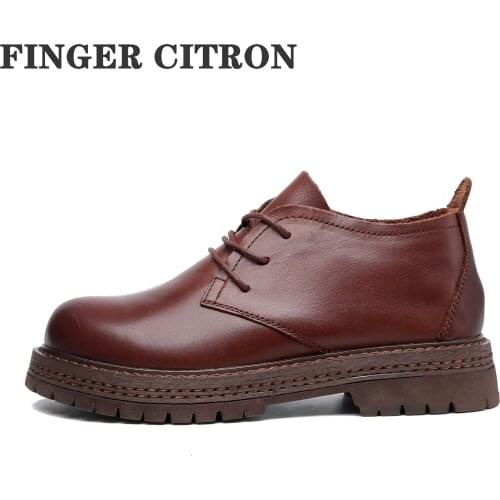 Finger Citron Women Classic Anckle Boots Genuine Cow Leather For Spring And Autumn Platform Rubber Outsole By Handmade Size35-40