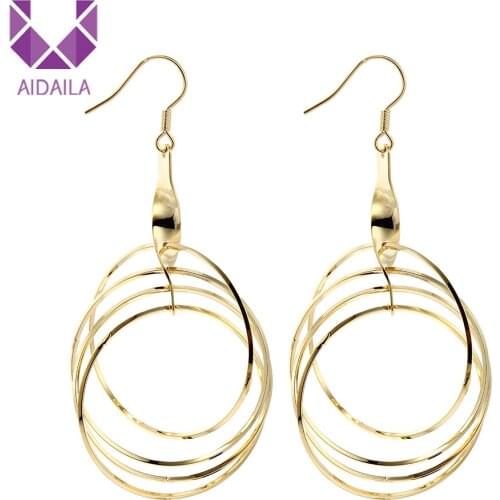 Women Dangle Drop Earrings with Round Circle Earrings Layer Circle Punk Office Ladies Earring New Fashion Popular