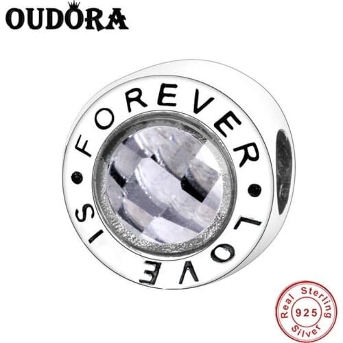 Love is Forever Charms Beads Clear Zircon Fit Original Pandora Charms Silver 925 Bracelet For Women Fashion Jewelry Berloque