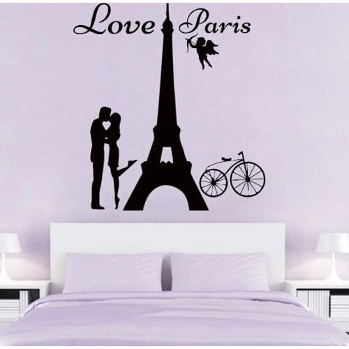 ZOOYOO Angels Love Paris Wall Sticker Lover Kissing Home Decor Bike Wall Decals Romantic Wall Art Murals Bedroom Decoration