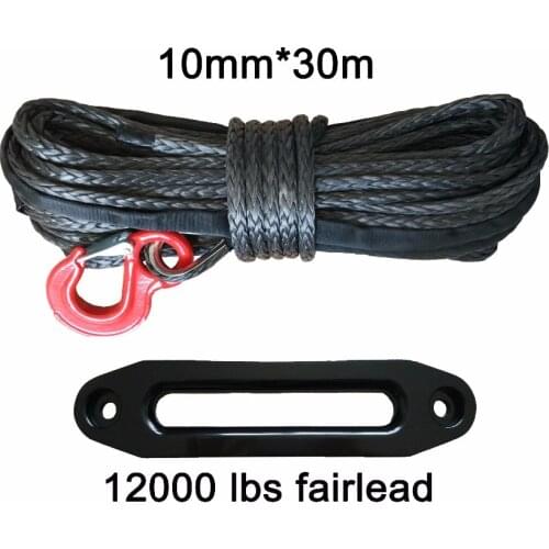 10mm x 30m 3/8" x 100' synthetic winch rope cable line with hook and 1200lbs fairlead for ATV UTV 4WD