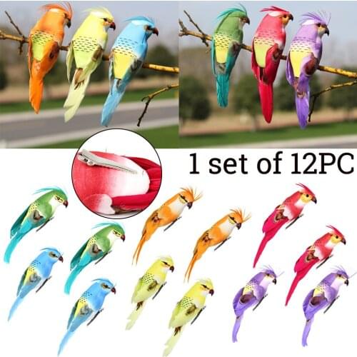 12PC Colorful Parrots Artificial Birds Model Outdoor Simulated Parrots Home Garden Lawn Tree Decor Foam Feather Birds