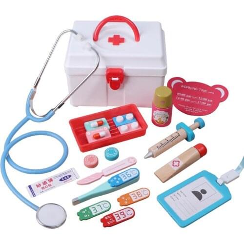 17Pcs/Set Wooden Pretend Play Doctor Medical Kit Tools Role Pretend Play Kids Educational Toy Parent-child Interactive Game Toy