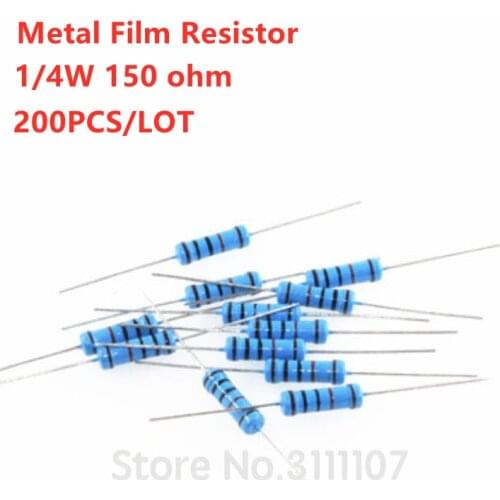 200PCS 1/4W 150 ohm resistor +/- 1% ROHS1/4w 150R ohm Metal Film Resistors / 0.25W Watt Color Ring Resistance Carbon Film