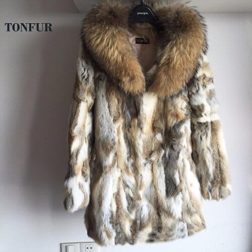2021 Big Natural Raccoon Fur Collar Coat Real Rabbit Fur Overcoat New Arrival Top Sale Factory Wholesale Retail Fur TSR157
