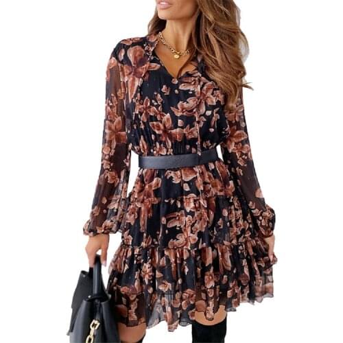 2021 Factory Price High Quality Early Autumn New Temperament V-Neck Sexy Ruffle Cake Dress Women