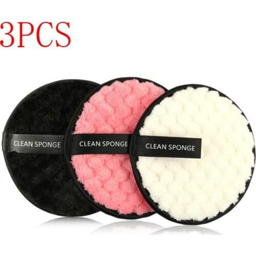 3pcs/set Soft Fiber Makeup Remover Puff Facial Wash Puff Double Sided Makeup Sponge Easy to Use Beauty Make Up Remover Tools
