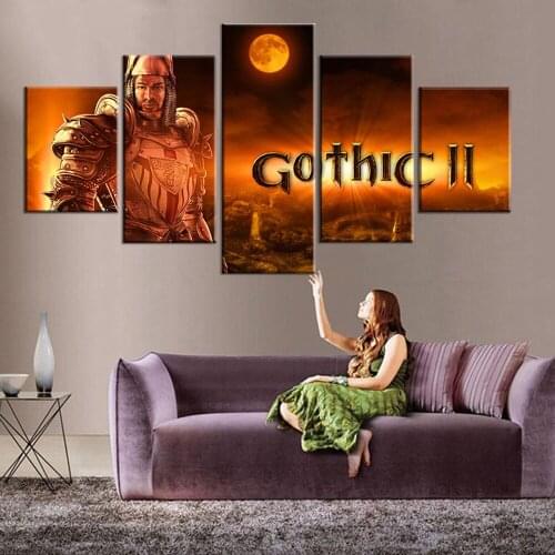 5 Panel Gothic 2 Game Poster Artwork Canvas Wall Art Painting for Bedroom Living Room Bathroom Library Office Home Decoration
