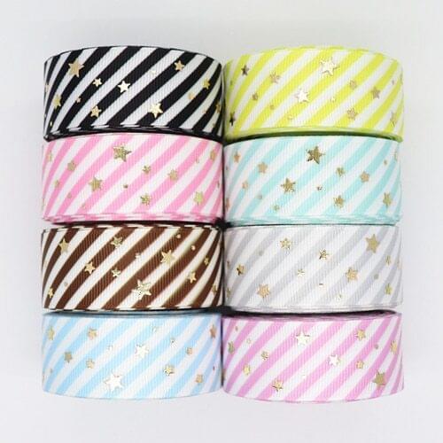 5 yards 1" 25MM Stripes Grosgrain Ribbon Gold Stars Printed Ribbon For Hair Bows DIY Crafts Handmade Accessories Y20040604