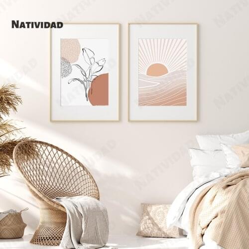 Bohemian Style Elegant Art Landscape Photo Waterproof Ink Canvas Painting Plant Sun Personality Painting Bedroom Living Room