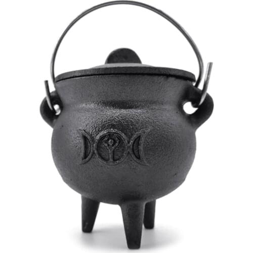 Cast Iron Cauldron with Lid Handle Witch Pot Incense Burning Pot for Spells Smudging Ritual Blessings Candle Holder