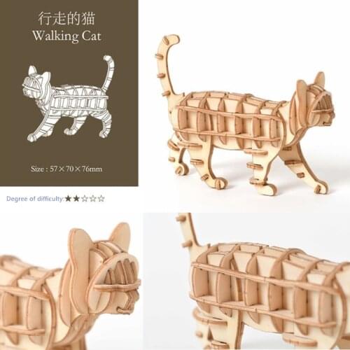 DIY Animal Cat Toys 3D Wooden Puzzle Toy Assembly Model Wood Craft Kits Desk Decoration for Children Kid
