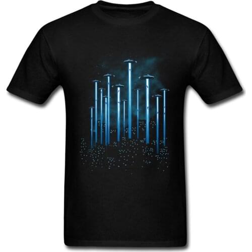 UFO Kidnap T Shirts Men Custom Top T-shirts Black Tshirt Awesome Cartoon Tees Printed Male Summer Clothes Cotton Fabric