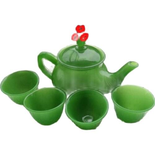 China handmade jade carving Green glass Kungfu teapots and bowls in China A