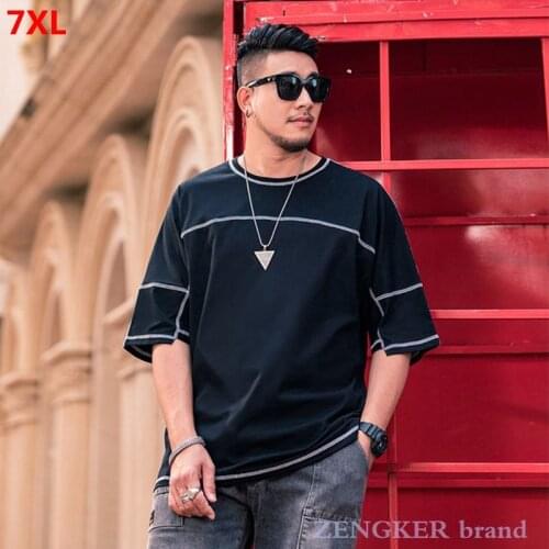 Summer plus size mens plus size t-shirt black mens short-sleeved loose 7XL personality hit color top 6xl t shirts men