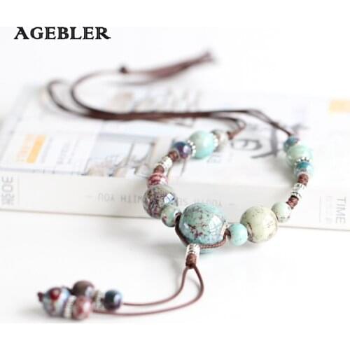 HOT!!! DIY Ceramic Necklace for Women Girl Fashion Jewelry Charm Strand Ceramic Pendant Necklace Rope Chain Colorful Beads
