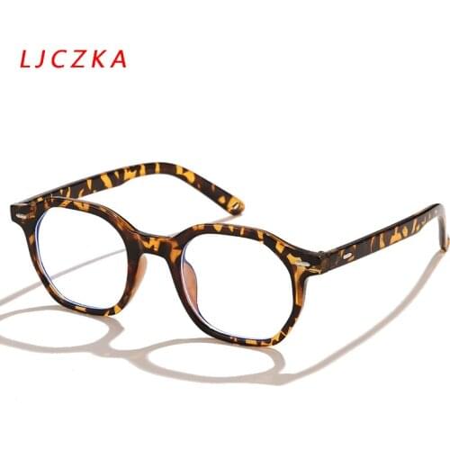 LJCZKA Leopard Anti Blue Light Glasses Womens Round Eyeglasses Eye Protection Blue Light Blocking Computer Goggles Men 2021
