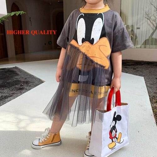 Baby girl cute cartoon dress irregular mesh round neck vestidos toddler kids streetwear princess dress 4 to 14 yrs