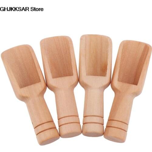 4pcs Coffee Tea Mini Sugar Spoon Wooden Round Handle Scoop Teaspoon Small Salt Shovel Milk Powder Scoops Wood Condiment Spoons