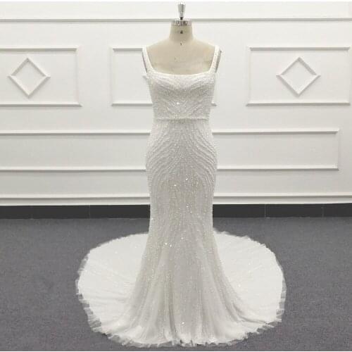 Molanda Hung 2021 New Dress Embroidery To Sew Beads Straps Belt V Back Bride Dress vestido de noiva Wedding Dress SJ658-Ste