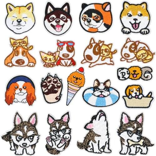 Cartoon Cute Puppy Shiba Inu Embroidery Iron-On Patches Stickers On Clothes Soluble Applique For Kids Jeans Jacket Badges 2021