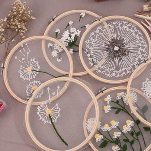 DIY Transparent Gauze Embroidery Kit with Hoop for Beginner Needlework Handmade Cross Stitch Sewing Art Craft Creative Painting