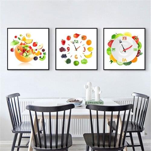 Clock Vegetables Poster Fruit Creative Plate Tomato Lime Wall Painting Modern Decoration Canvas Print Kitchen Decor Cuadros
