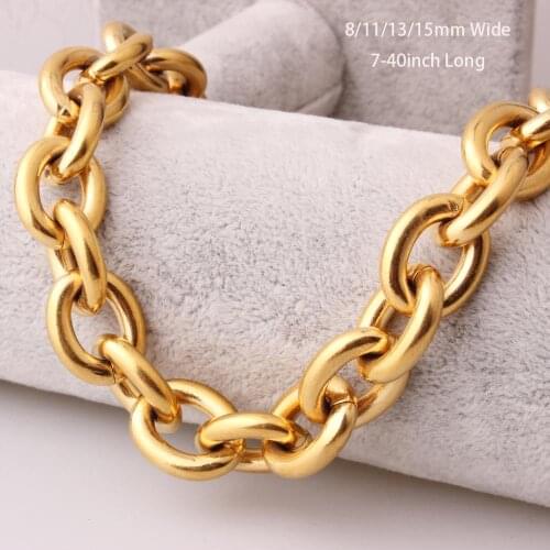 8/11/13/15mm Fashion Gold Tone Womens Mens Stainless Steel Rolo Oval Link Chains Necklaces or Bracelet 8-40"