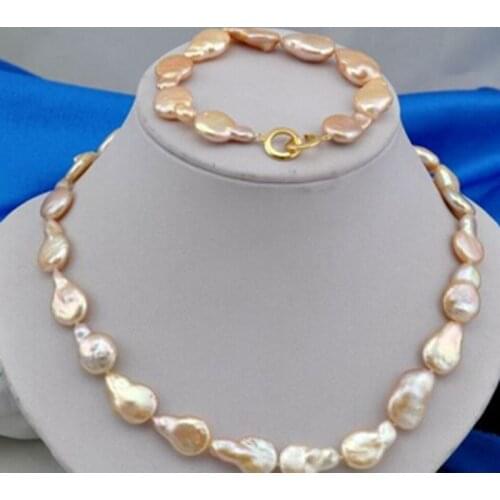 Miss charm Jew.651 8" 17" 20mm baroque pink freshwater pearl bracelet necklace (A0423)