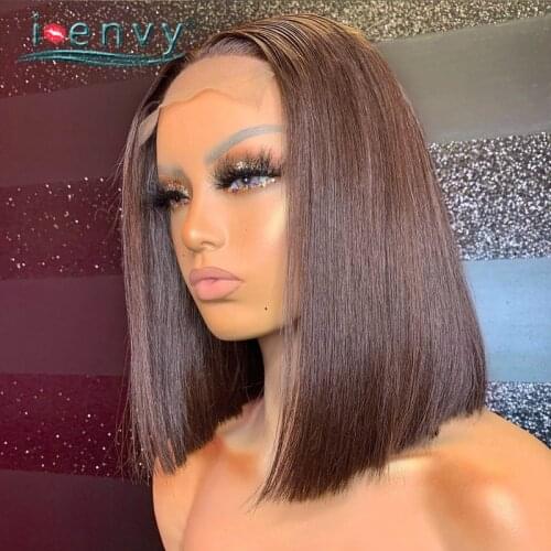 Short Straight Human Hair Wig For Women Dark Brown Lace Front Wig Highlight Colored Lace Front Wigs Blonde Peruvian Bob Wig Remy