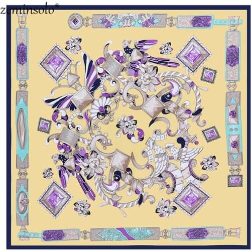 130*130cm Silk Scarf Women Large Shawls Stoles Chain Printed 100% Twill Silk Square Scarves Echarpes Foulards Femme Bandana