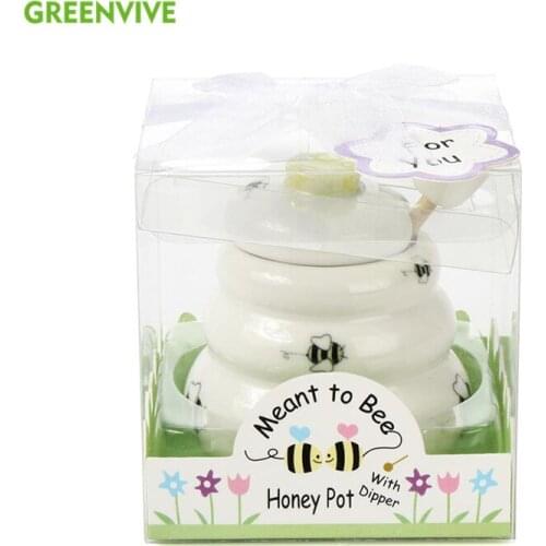 Bee Gift Honey Jar Shower Honey Pot with Dipper Ceramic Beehive Shaped Honey Pot with Wooden Dipper Tea Party Favors Honey Jar